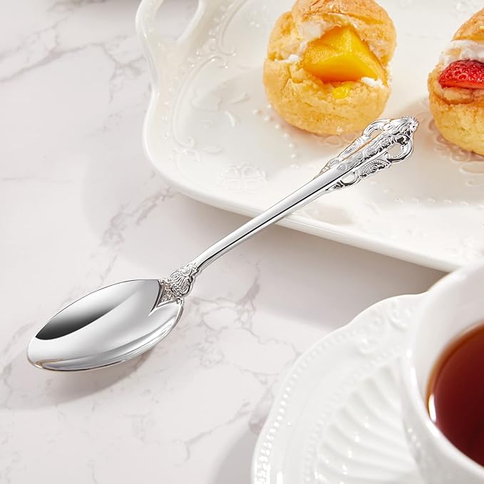 KEAWELL Luxury 6.3" Teaspoons, 18/10 Stainless Steel, Gorgeous Small Spoons, Stirring, Mixing, Sugar, Cake, Dessert Spoons, Mini Antipasto spoons (Silver)