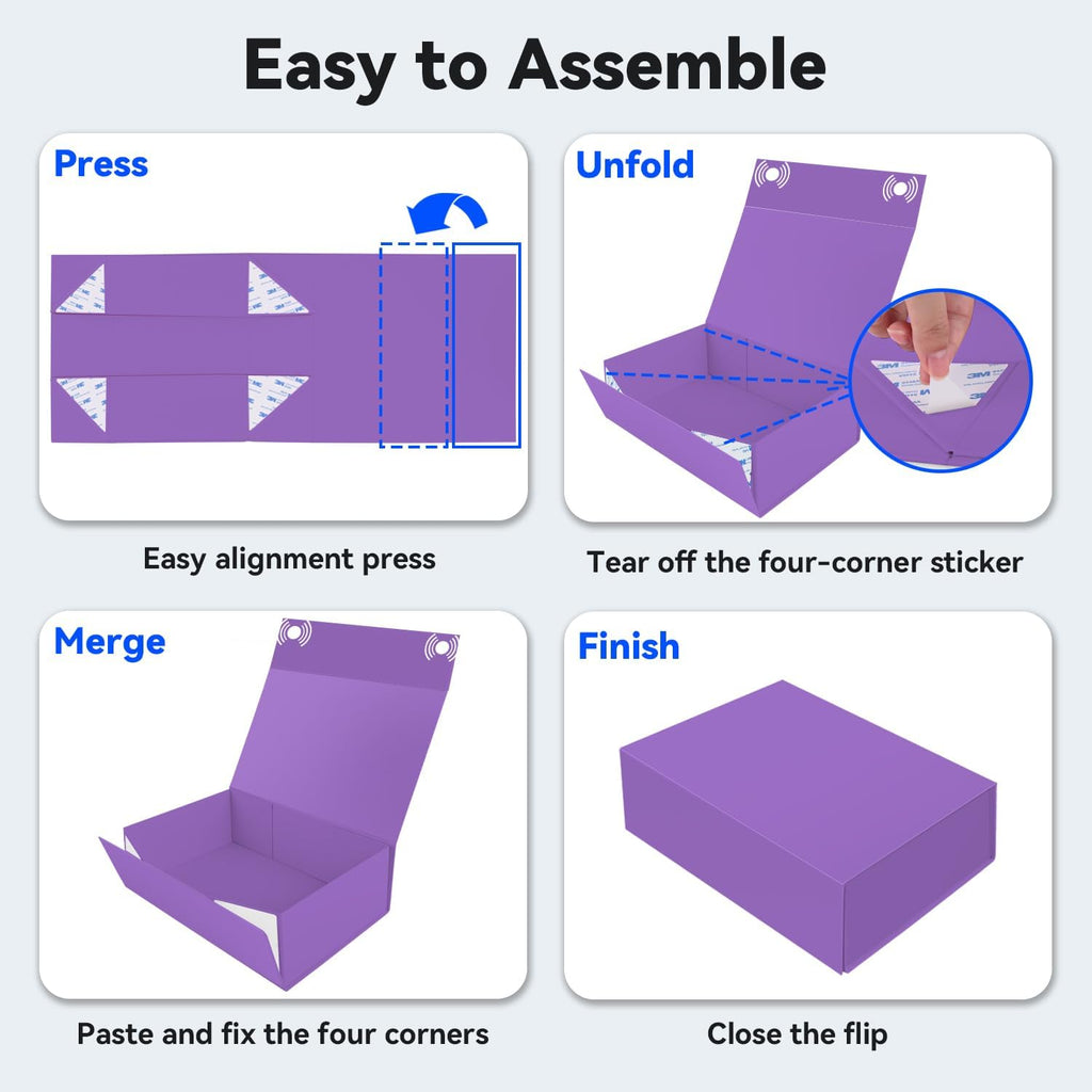Brothersbox Purple Gift Box 13.8"x9.1"x4.3" Large Gift Boxes for Presents with Magnetic Lid, Ribbon, Collapsible Boxes for Valentine's Day Mother's Day Christmas Birthday Wedding