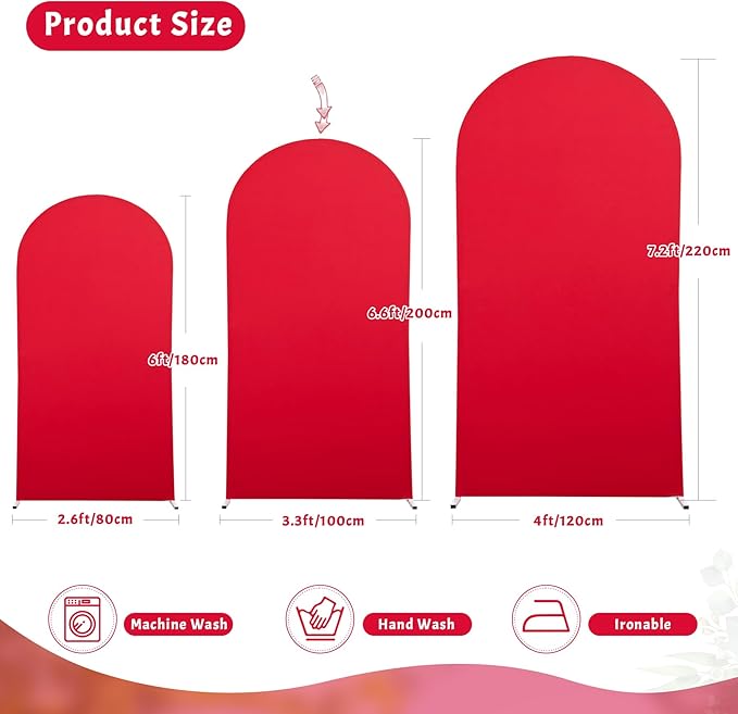 6.6FT Red Arch Cover - Polyester Fitted Wedding Arch Stand Covers Round Top Chiara Arch Backdrop Cover for Birthday Party Banquet Photo Background Decoration