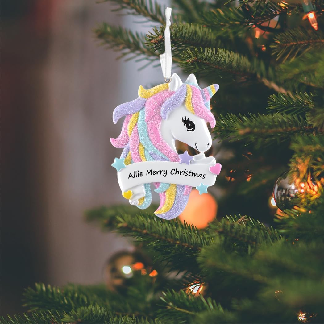 Personalized Unicorn Christmas Ornament 2026 for Girls and Granddaughters | For Nieces and Goddaughters, Toddler Girl and Little Girl Holiday Keepsake, Hand Painted Polyresin with Pastel Glitter Mane