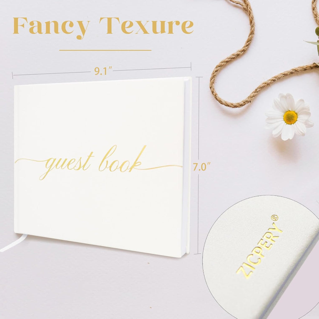 Elegant Wedding Guest Book - Perfect for Wedding Receptions, Baby Showers, Birthdays and Special Events - Polaroid Guest Book with 110 Lined Pages for Sign-in and Photos -Hardcover (White)