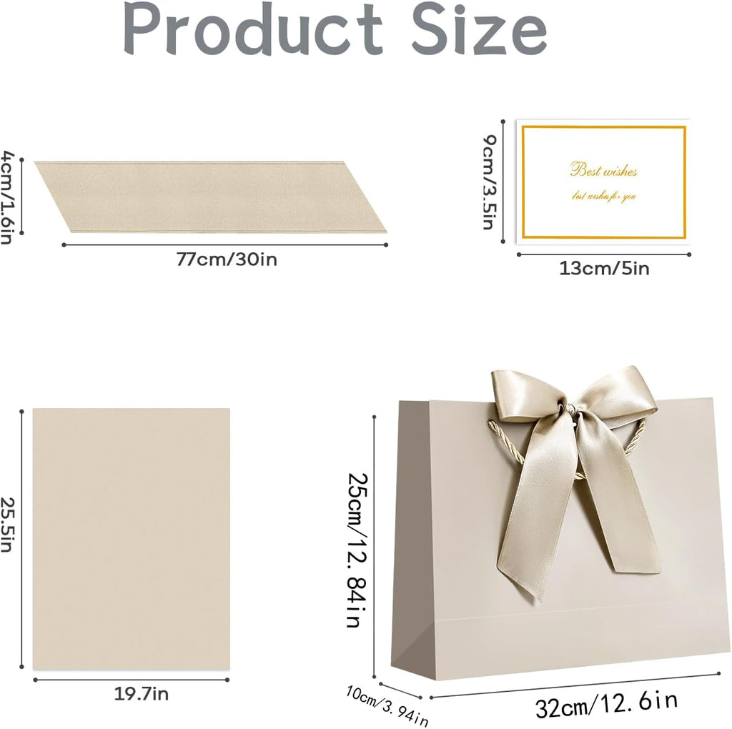 JMANNI Gift Bags with Handles, 13” Medium Gift Bag for Presents, 1 Pcs Bags with 2 Tissue Paper and 1 Cards for Graduation Baby Shower Wedding Fathers Day Mother's Day Birthday Party（champagne gold）