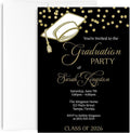 Graduation Invitations Black And Gold, Grad Cap Confetti Invite | Set of 12 | Customizable High School College Announcement Invites With Envelopes