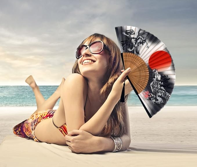 Amajiji Folding Hand Fan for Women, Chinese Japanese Vintage Style Bamboo Silk Hand Held Folding Fans for Party Wedding Dancing Decoration Gift Performance (AM-07)