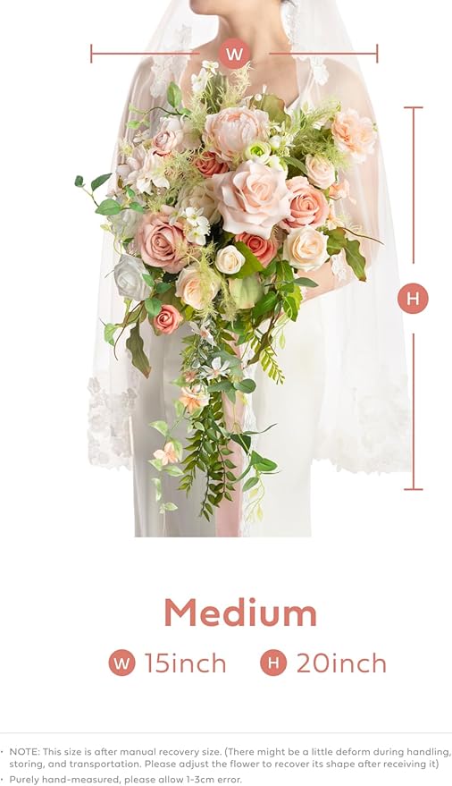 Ling's moment Pink Bride Bouquet - 15 Inch Wedding Blush Garden Artificial Flowers for Bride