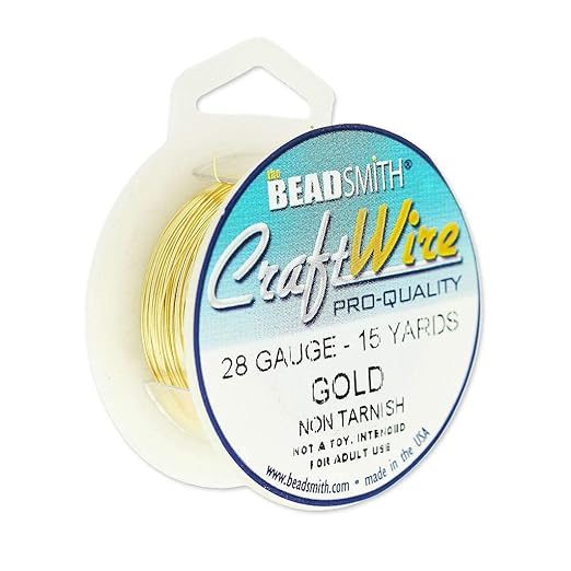 The Beadsmith Wire Elements Craft Wire – Tarnish Resistant, Soft Temper, Round, Gold Color – 0.32mm, 28 Gauge, 15 Yard Spool – Jewelry Making, Wire Wrapping, Floral, & Other DIY Crafts