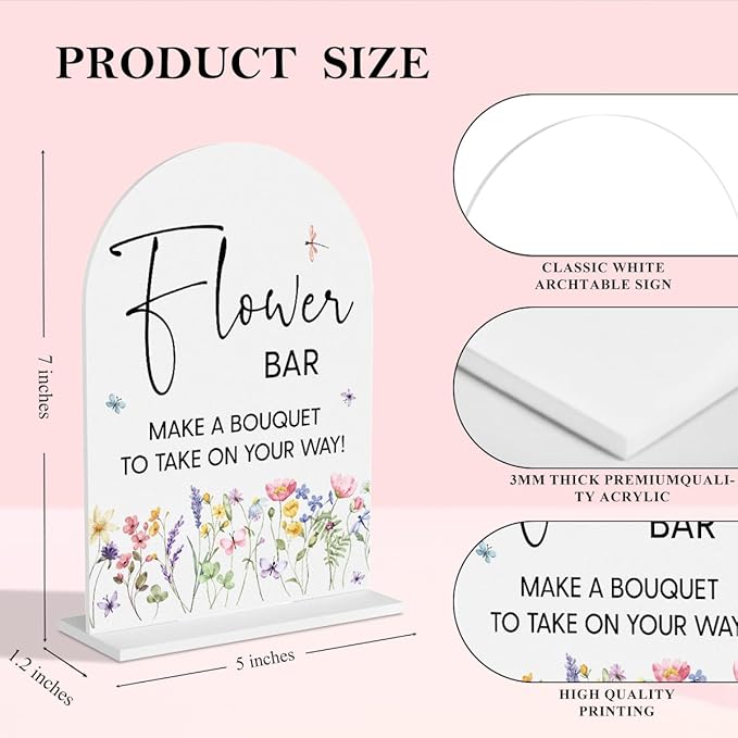 Flower Bar Sign Wedding Decor White Acrylic Table Sign for Marriage Parties Anniversaries Reception Cafe Hotel Party Bar Business Event