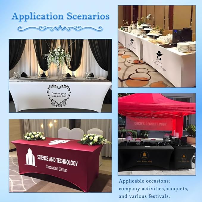 Custom Table Cloth with Business Logo 4FT 5FT 6 FT 8 FT Spandex Customized Table Cover Stretch for Tradeshow Events Birthday Wedding Anniversary Mantel Personalized Table Cloth (8FT)