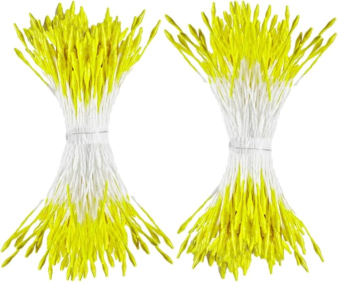 HAHIYO 1000Pcs 1mm Light Yellow Pearl Double Head Flower Pistil for Flower Making Scrapbook Decoration Mini Handmade Artificial Pistil Pearlized Floral Stamen Pollen