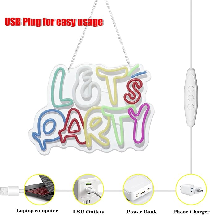 Let's Party Neon Sign for Wall Decor with Dimmable and USB Power,Multicolor LED Light up Sign,Party signs Perfect for Birthday,Bachelorette Parties,Game Room,Bar Lighting,gifts,size:14.17*10.32In