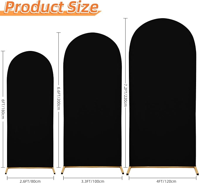 Wedding Arch Cover Spandex Arch Backdrop Cover 7.2FT Arch Stand Cover Arch Covers Stretchy Backdrop for Wedding Birthday Party Decoration Baby Shower (Black, Cover Only)
