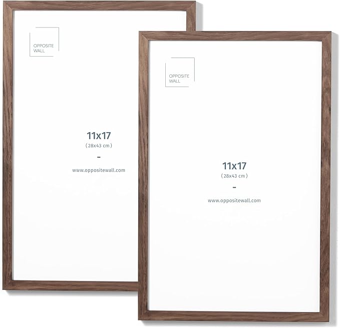 Opposite Wall - 11x17 in - Dark Solid Oak Wood Picture Frame - Lightweight, Versatile & Shatterproof - Wall Hanging Poster or Photo Frame - Wall Decor for Office, Gallery & Home - 2 Pack