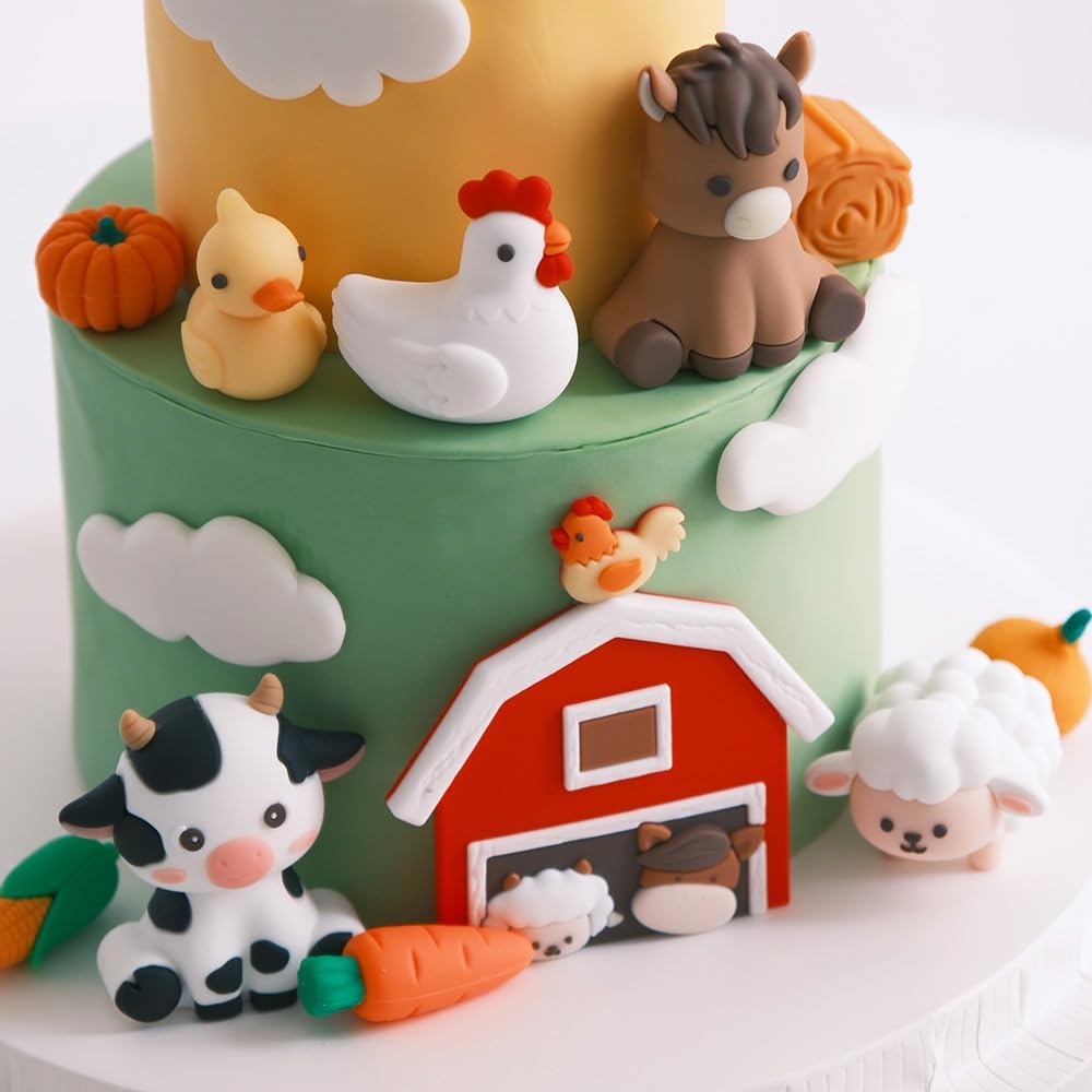 Farm Animal Cake Toppers 15PCS Animal Cake Toppers Include Cute Cow,Chicken,Horse,Pig,sheep,Farm Birthday Decorations.