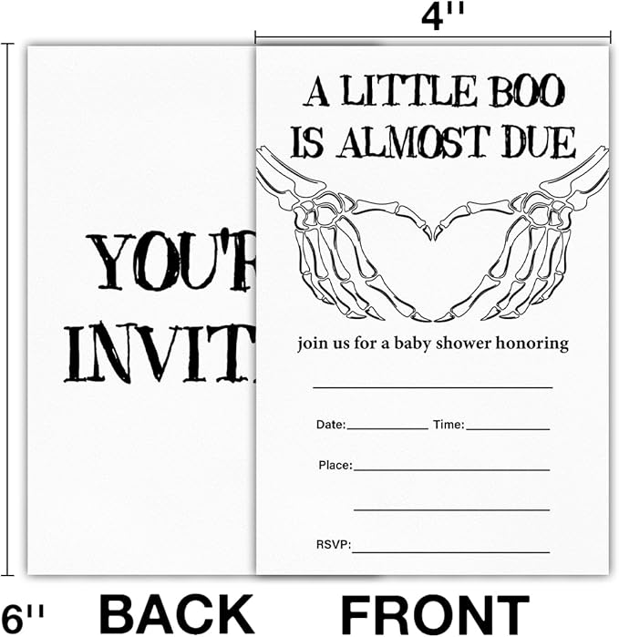 Halloween Baby Shower Party Invitations, Gothic Skeleton Spooky Baby Shower Party Fill in Invites Cards With Envelopes (20 Count) Double Sided Design, a Little Boo Is Almost Due