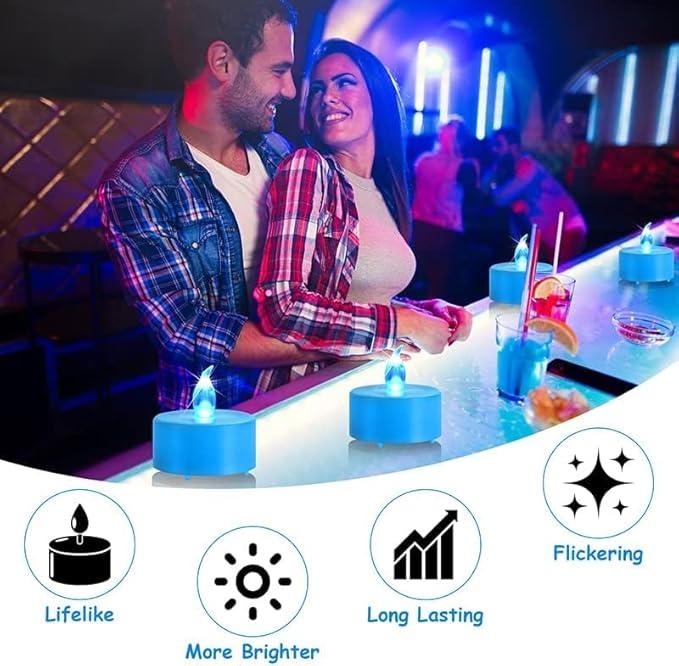 LED Tea Lights Candles- 50PACK Flameless Candles Realistic and Bright Flickering Long Lasting 200Hours for Holiday Celebration,Home Decoration Blue