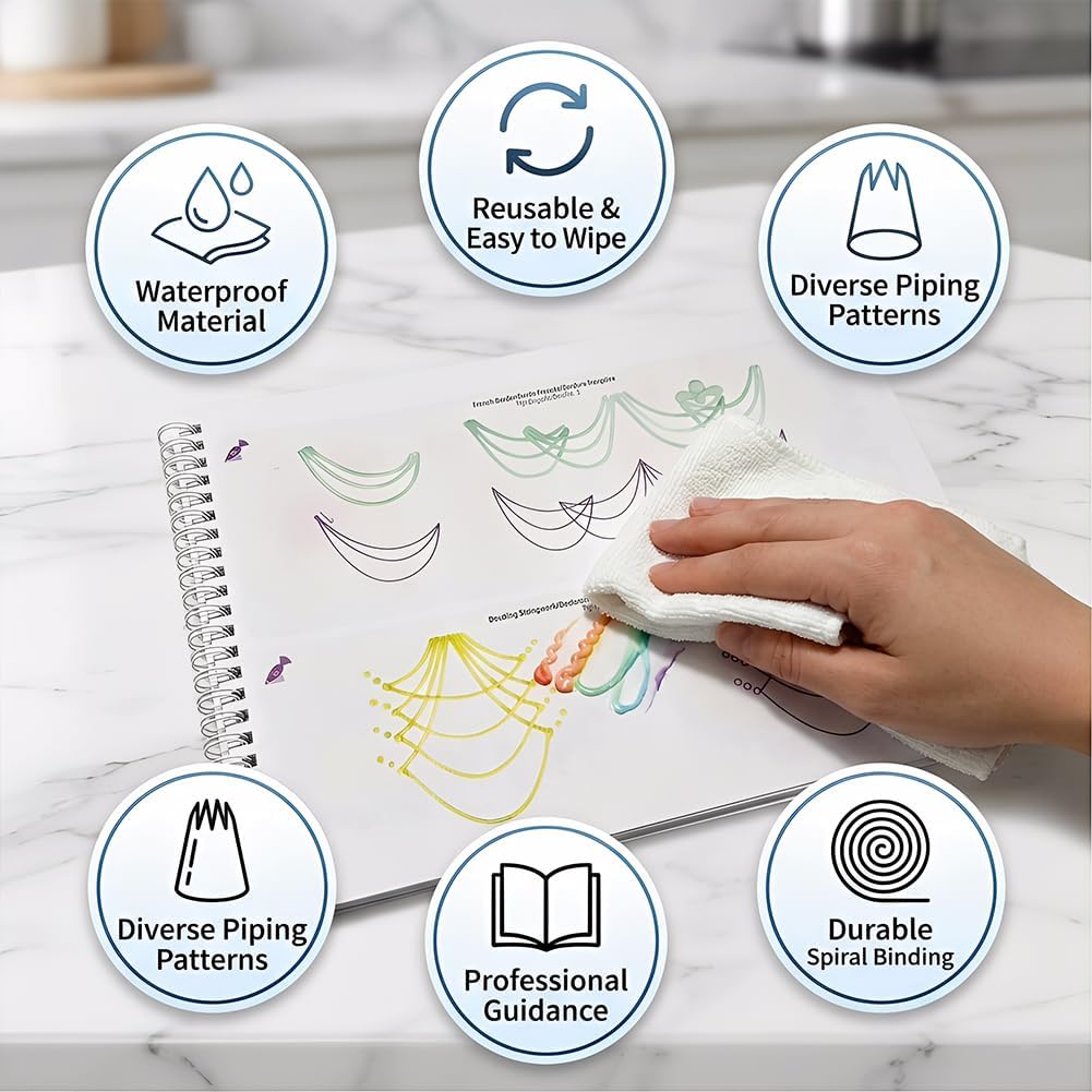 Upgraded Cake Practice Decorating Board Thickened Waterproof, 23 Sheets Icing Piping Nozzles Practice Drawings Cake Decorating Kit Baking Supplies for Beginner Home Baker