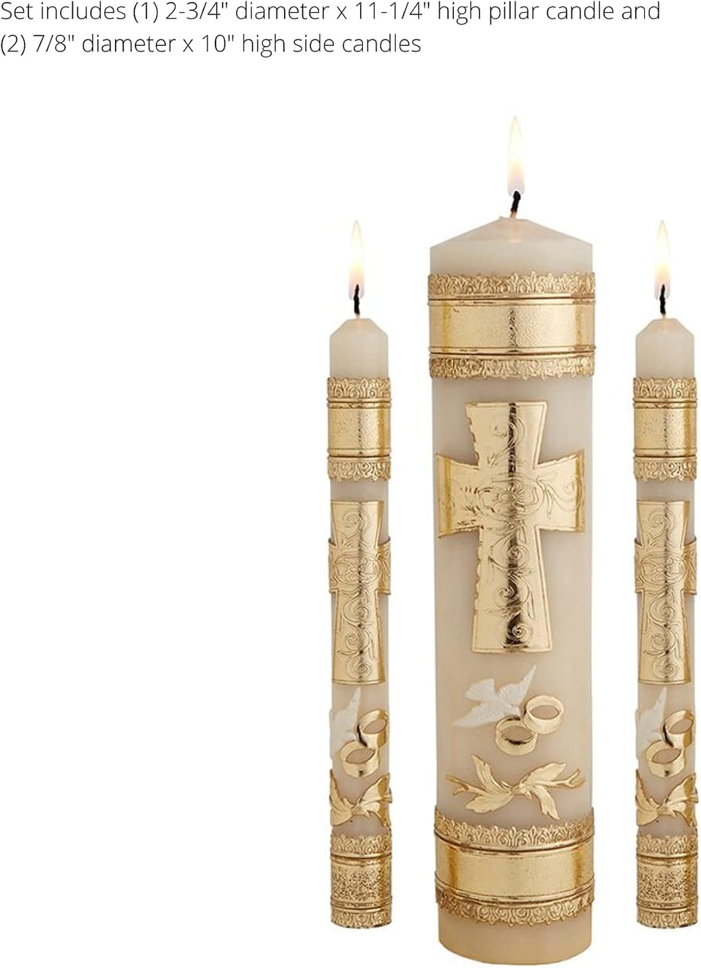 Needzo Wedding Unity Candle Set for Ceremonies, Gold Tone Commitment Candles Ornate Centerpiece for Marriage Reception and Ceremony, 3 Pieces Included