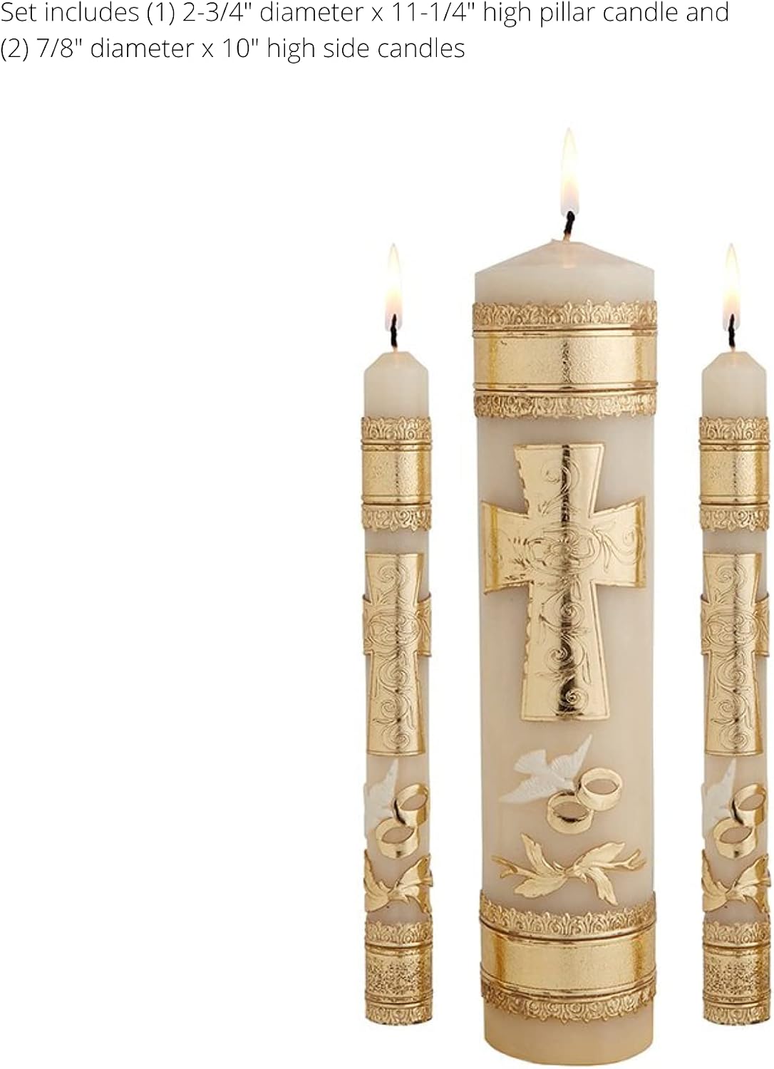 Needzo Wedding Unity Candle Set for Ceremonies, Gold Tone Commitment Candles Ornate Centerpiece for Marriage Reception and Ceremony, 3 Pieces Included