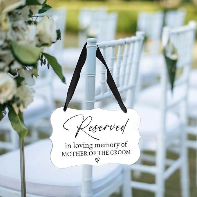Acrylic Wedding Sign, Ring Bearer Sign, Reserved Seating Signs, for Mother of The Groom, Rustic Wedding Decor Signs, Acrylic Wall Art With Ribbon for Chairs Weddings Decor and Event Party (White)