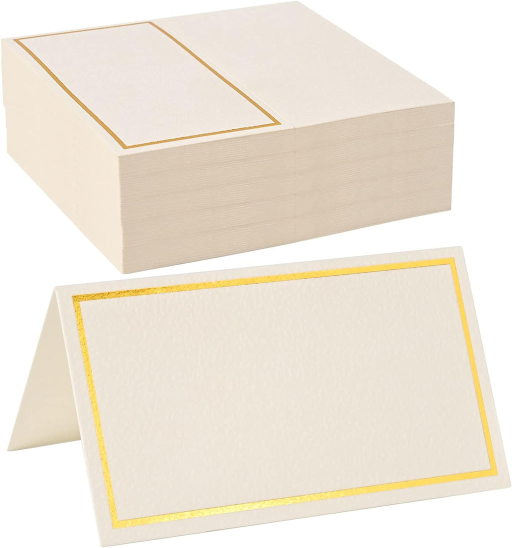 50 Pack Place Cards for Table Setting with Gold Foil Border Table Tent Cards for Seating Perfect for Weddings, Dinner Parties, Banquets 2” x 3.5”