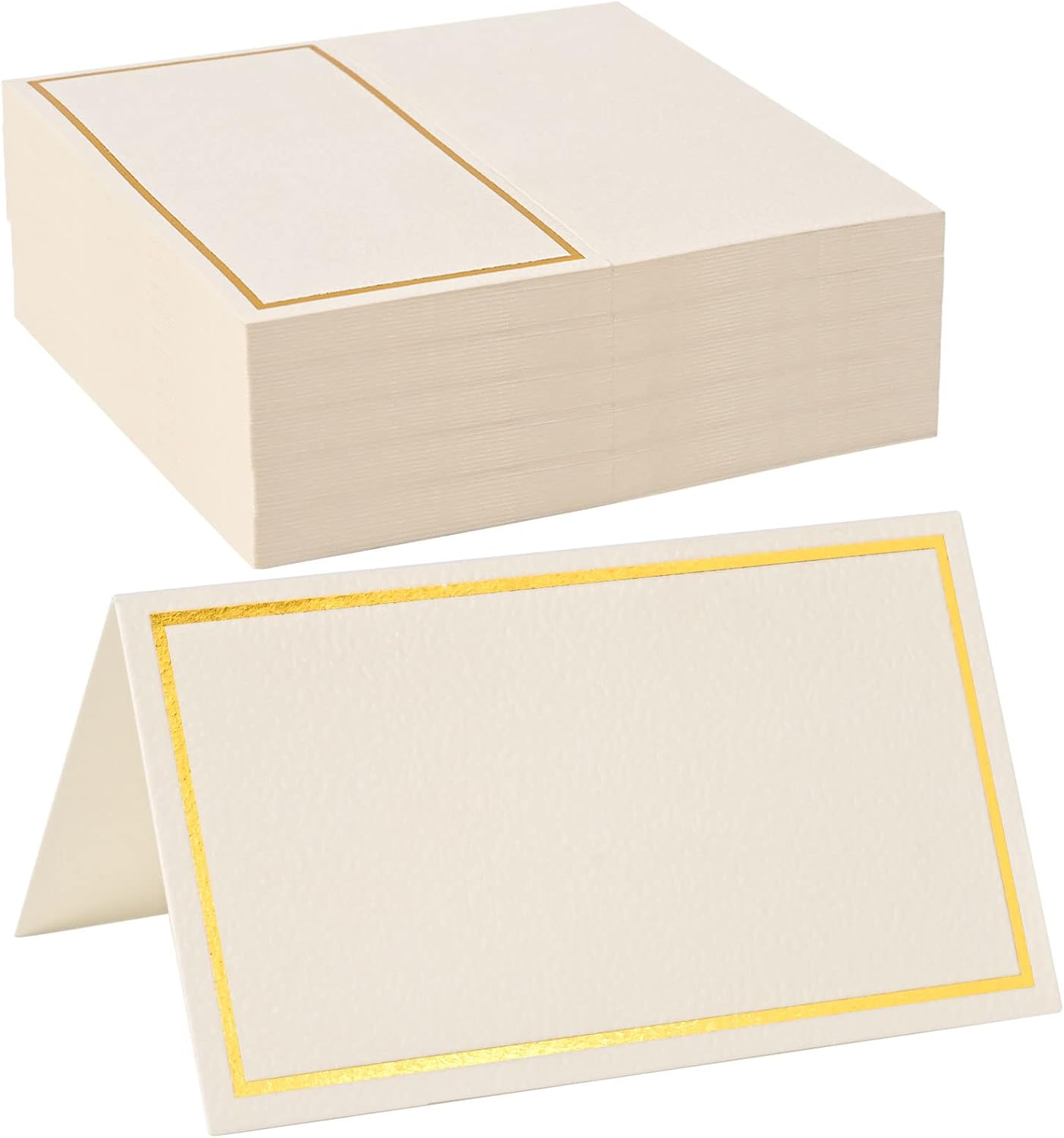 50 Pack Place Cards for Table Setting with Gold Foil Border Table Tent Cards for Seating Perfect for Weddings, Dinner Parties, Banquets 2” x 3.5”