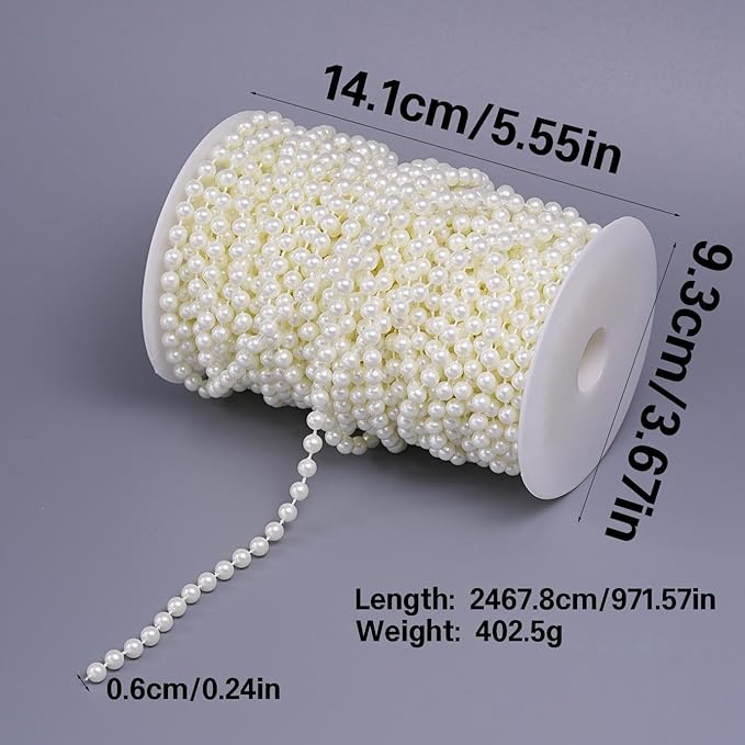 27 Yards/82 Feet Pearl Garland Craft String Pearls, Faux Pearl for Wedding Party Decoration, Christmas Tree Decorations and DIY Crafts (Ivory, 6 mm 82 Feet)