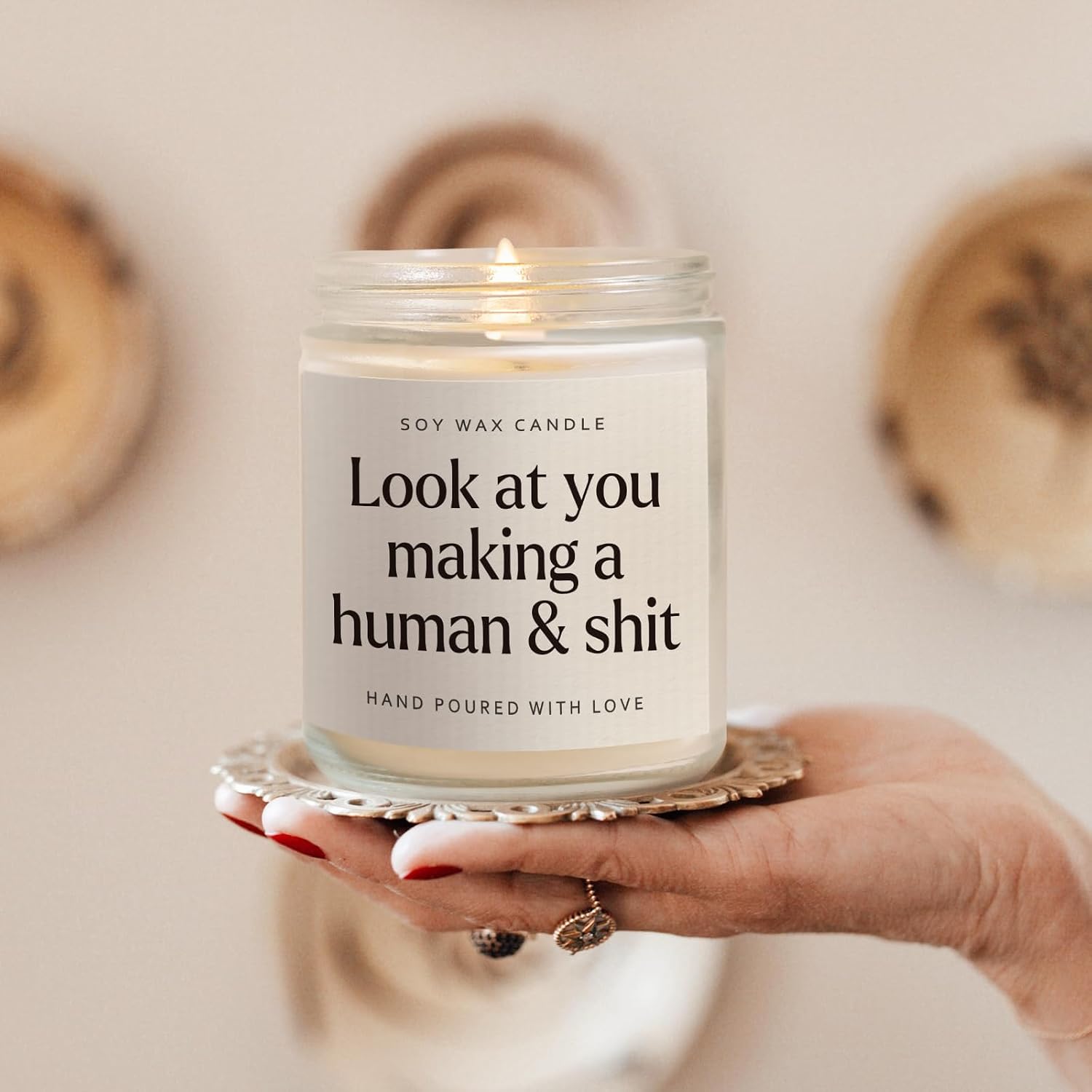 Funny New Mom Gifts, Handmade Scented Lavender Candle for New Mom After Birth, Postpartum Gift for Moms, First Time Moms Mothers Day Gift, Soy Wax Candle, 7 Oz