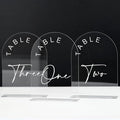 JINMURY Clear Arch Wedding Table Numbers 1-10 with Stands, 5x7 Inch Acrylic Arch Sign with White Lettering, Clear Acrylic Table Numbers for Wedding Reception