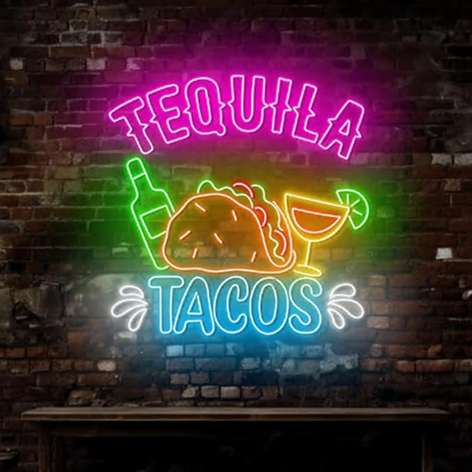 Tequila Tacos Neon Sign, Tacos Tequila Restaurant Led Sign, Mexican Restaurant Wall Decor, Mexican Tequila Cocktail Bar Pub Wall Art Size:23inch