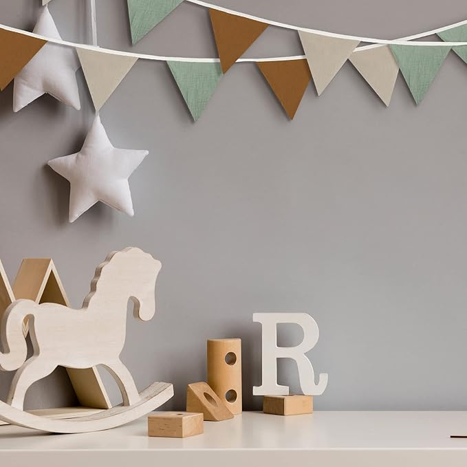 Oudain 15.5 ft Pennant Banner Flags, 2 Pcs Nursery Garland Triangle Bunting Flag Baby Banner for Nursery Decor Baby Birthday Boho Wedding Shower Party Event, Each 7.75 ft(Retro Color)