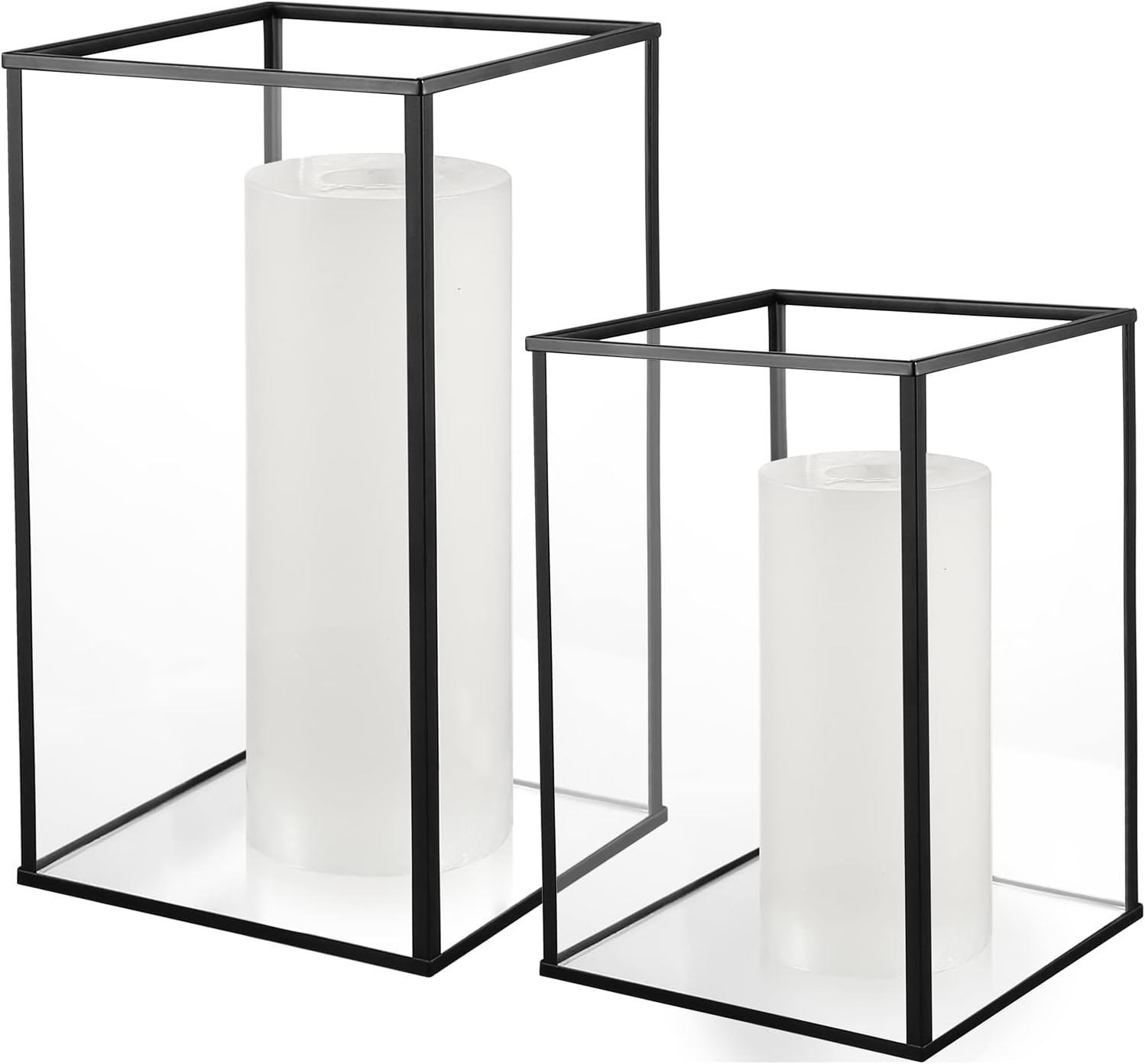 Phosphor Hurricane Camdle Holder Set of 2 Pieces, Black Glass Candle Holder for Wedding, Party, Holiday.