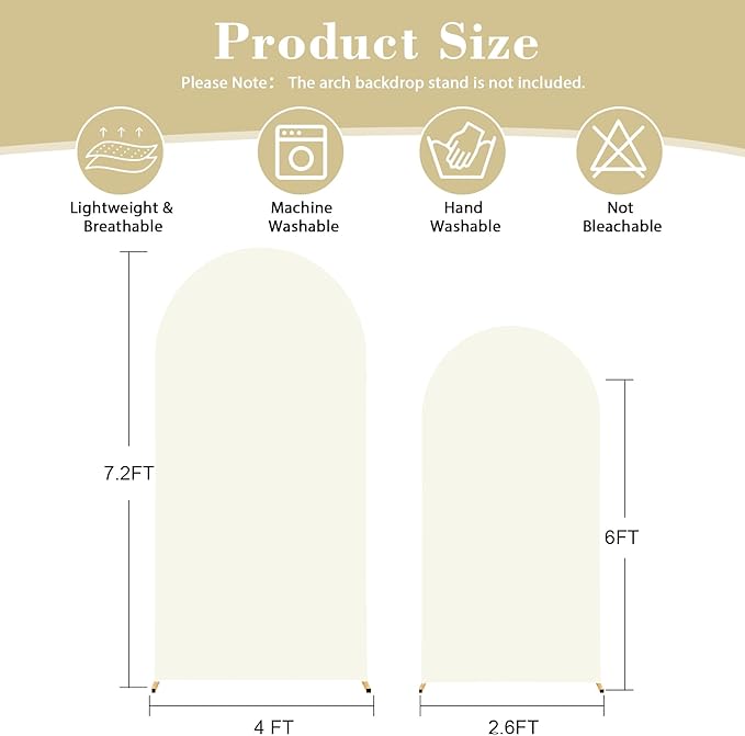 7.2FT 6FT Arch Backdrop Cover for Wedding, Set of 2 Stretchy Spandex Fitted Arch Stand Cover for Baby Shower, Birthday Party Decor, Chiara Backdrop Cover with Double-Sided Design(Ivory)