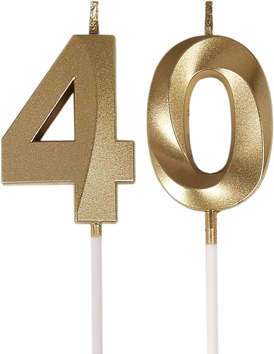 Bailym 40th Birthday Candles,Gold Number 40 Cake Topper for Birthday Decorations Party Decoration