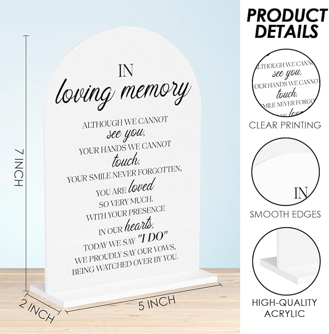 In Loving Memory Wedding Sign, In Memory Wedding Sign for Engagement Bridal Shower Decor fo Ceremony Reception Party, Weddings White Acrylic Sign