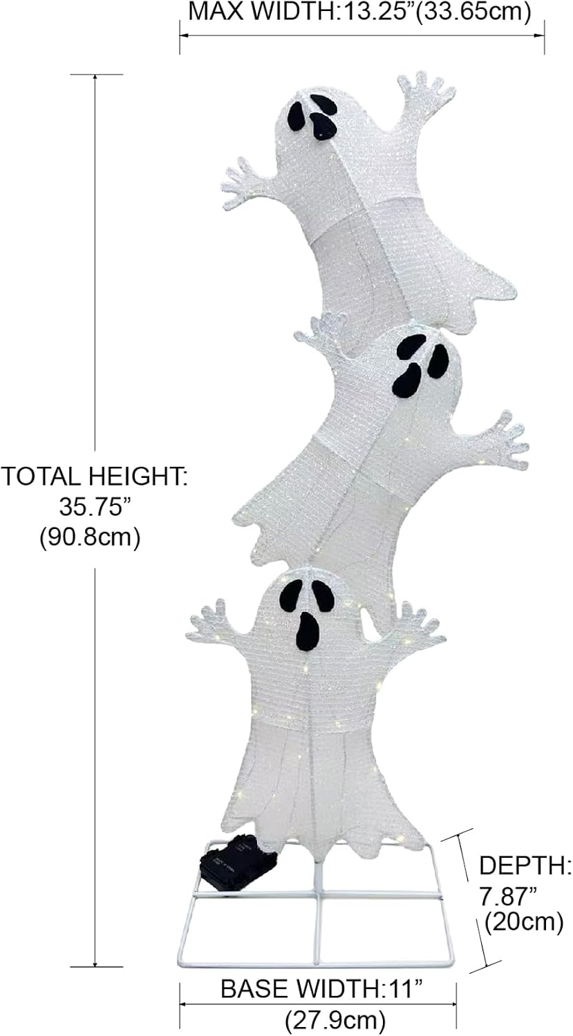 3-Tier Stacked Ghost Halloween Lighted Outdoor Display
