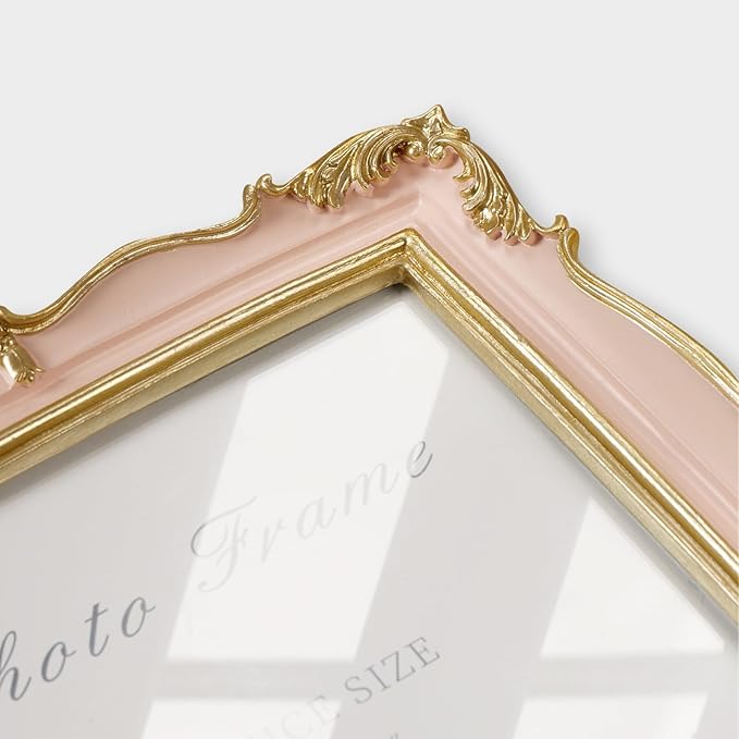 Cuspin 4x6 Vintage Picture Frame Pink and Gold Photo Frame, 4 by 6 Picture Frames Ornate Textured Hand-Crafted Resin with Glass Front for Tabletop Display, Retro Design Home Decor