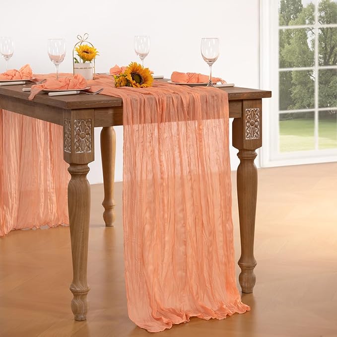 Peach Cheesecloth Table Runner 6 Pack Fall Table Runners Boho Gauze 120 Inches Cheese Cloth Fall Table Decorations for Sweet Little Peach Baby Shower Decor Wedding Bridal Thanksgiving Party