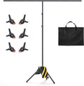 T-Shape Backdrop Stand 8x7.2FT, Height and Width Adjustable Background Stand for Parties,Green Screen Holder with 6 Spring Clamps