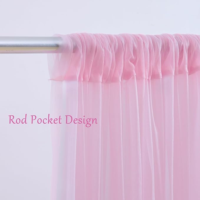 20×10ft Pink Tulle Backdrop Curtain with Lights String for Parties, Sheer Photo Backdrop Curtains for Wedding Party Photography Background