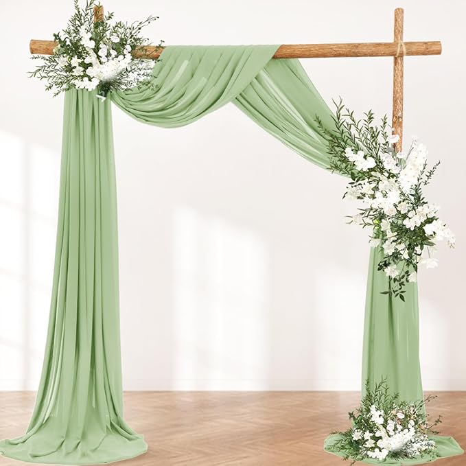 Wedding Arch Draping Fabric 1 Panel 30'' x 18FT Sage Green Sheer Chiffon Arch Drapery for Photo Booth Bridal Shower Baby Shower Church Decor Newborn Photography Christening Outdoor Party