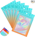 Funfery 100 Pack Gradient Holographic Bags,Mylar Resealable Bag with Zipper,Clear Window Packaging Pouch,Smell Proof Bags for Food Storage,Sample Jewelry Baggies(5.5x7.9In,Blue Orange)