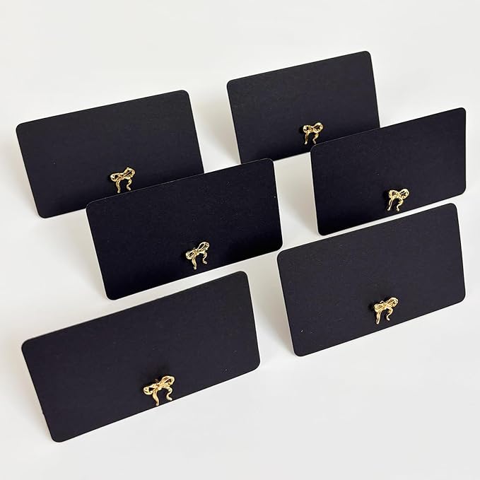 26Pcs Decorative Bow Place Card Holders Bulk Gold Name Card Stands Set Photo Holders for Wedding Birthday Party,Table Place Cards, Food Signs，Name Tag
