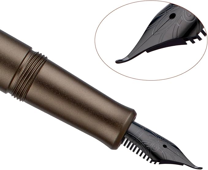 Hongdian M2 Black Forest Mini Fountain Pen, Bent Nib & Sleek Shape Aluminium Short Pocket Travel Pen (Caramel Brown)