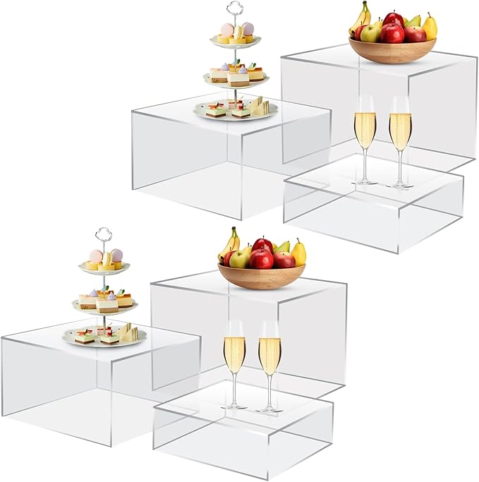 6Pcs Clear Buffet Risers Acrylic Boxes Display Food Risers for Buffet Table Platter Parties Weddings Catering Dessert Collectibles Figures Show ( 6''x7''x8'')
