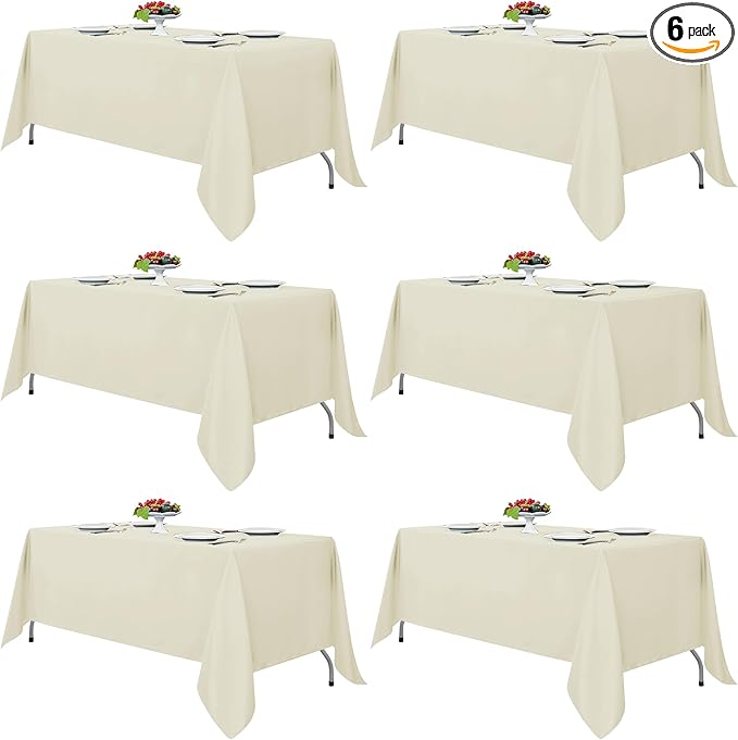 Fitable Ivory Tablecloths for 6-8 Foot Tables, 6 Pack - 70 x 120 Inches - Reusable and Washable Table Clothes, Polyester Fabric Table Covers for Wedding, Party, Banquet