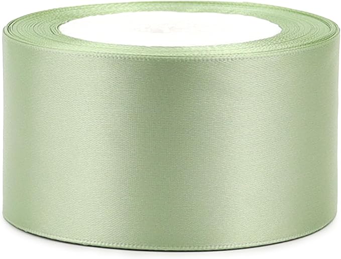 Pale Green Solid Satin Ribbon 2 Inch 25 Yards Solid Polyester Fabric Ribbon for Gift Wrapping Wedding Christmas Baby Shower Birthday Party Decoration Handmade Immortal Flower Craft