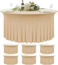 6 Pack Champagne Round Spandex Tablecloth 60 Inch, Wrinkle Free Stretch 120 Inch Fitted 5ft Champagne Table Cloths Round Table Covers with Ruffle Skirt for Party Wedding Banquet