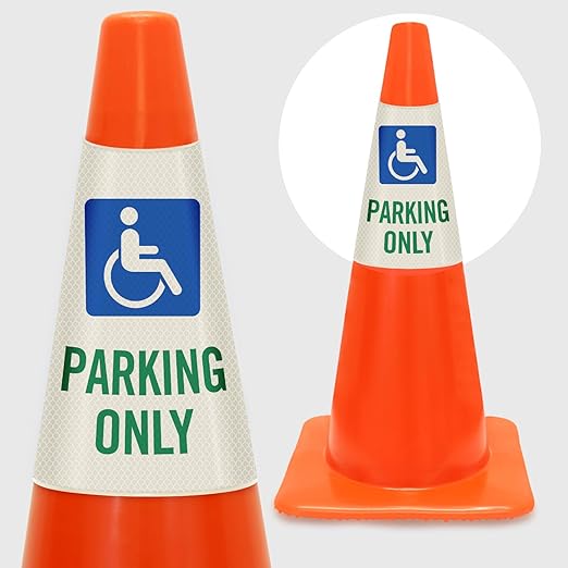 SmartSign 6-Pack "Handicapped Parking Only" Reflective Cone Message Sleeve Collar with Symbol, 360-Degree Visibility, Non-Adhesive Vinyl Signs for Traffic Safety Cones, 3-Side Print [Cone Not Included]