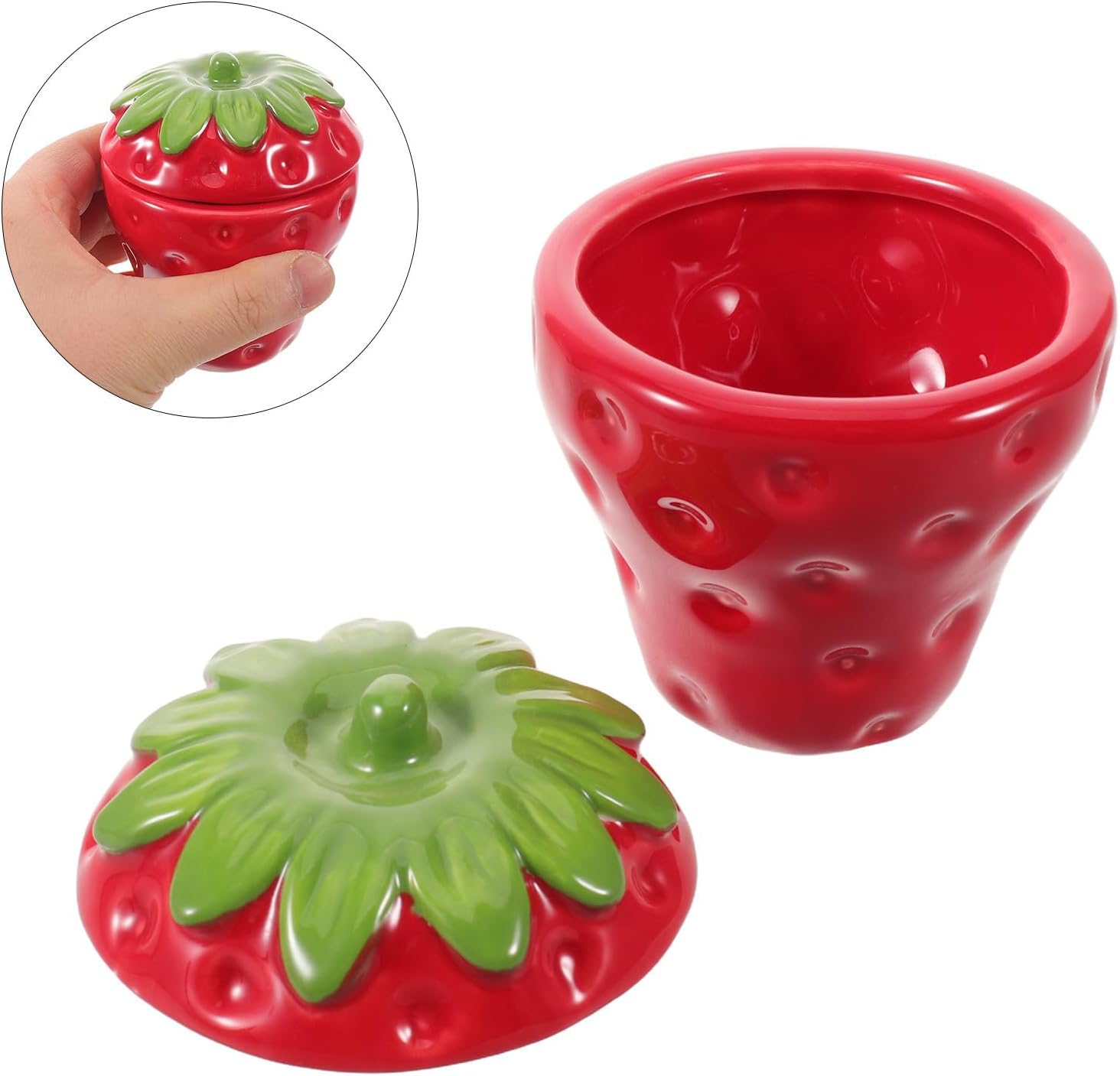 Strawberry Shaped Red Ceramic Candle Holder Cup with Lid Fruitshaped Storage Vessel Playful for DIY Scented Candle Making for Home and Parties