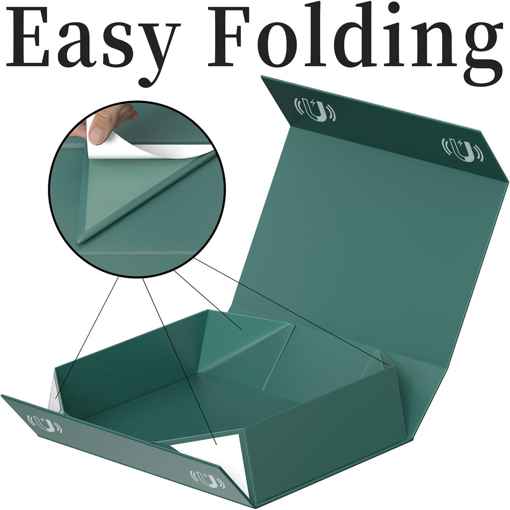 PSHVYM Gift Boxes with Lids, 11.5x7.8x3 In Forest Green Gift Box for Presents Magnetic Closure for T-Shirts, Gloves, Scarves, Books, Baby Clothes, Robes Clothing Gift Wrap, Contains Card, Ribbon